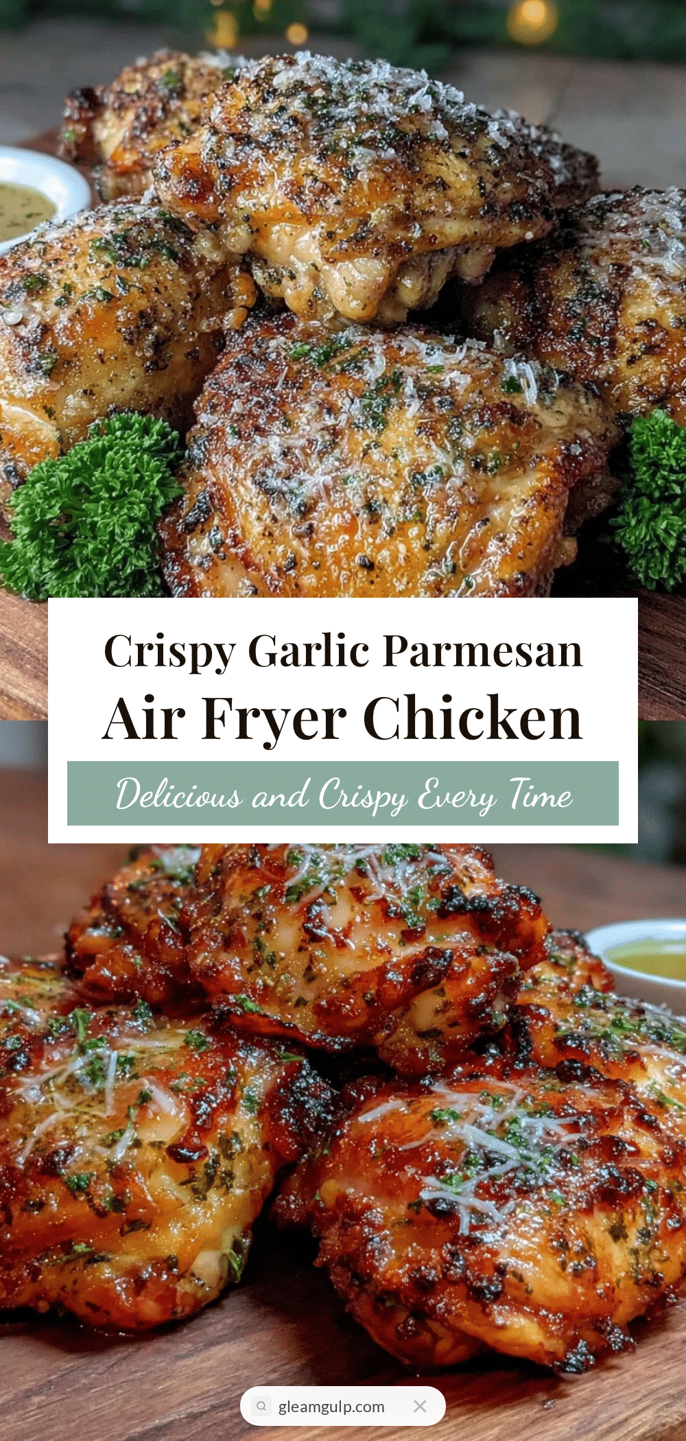 crispy garlic parmesan chicken thighs air fryer recipe