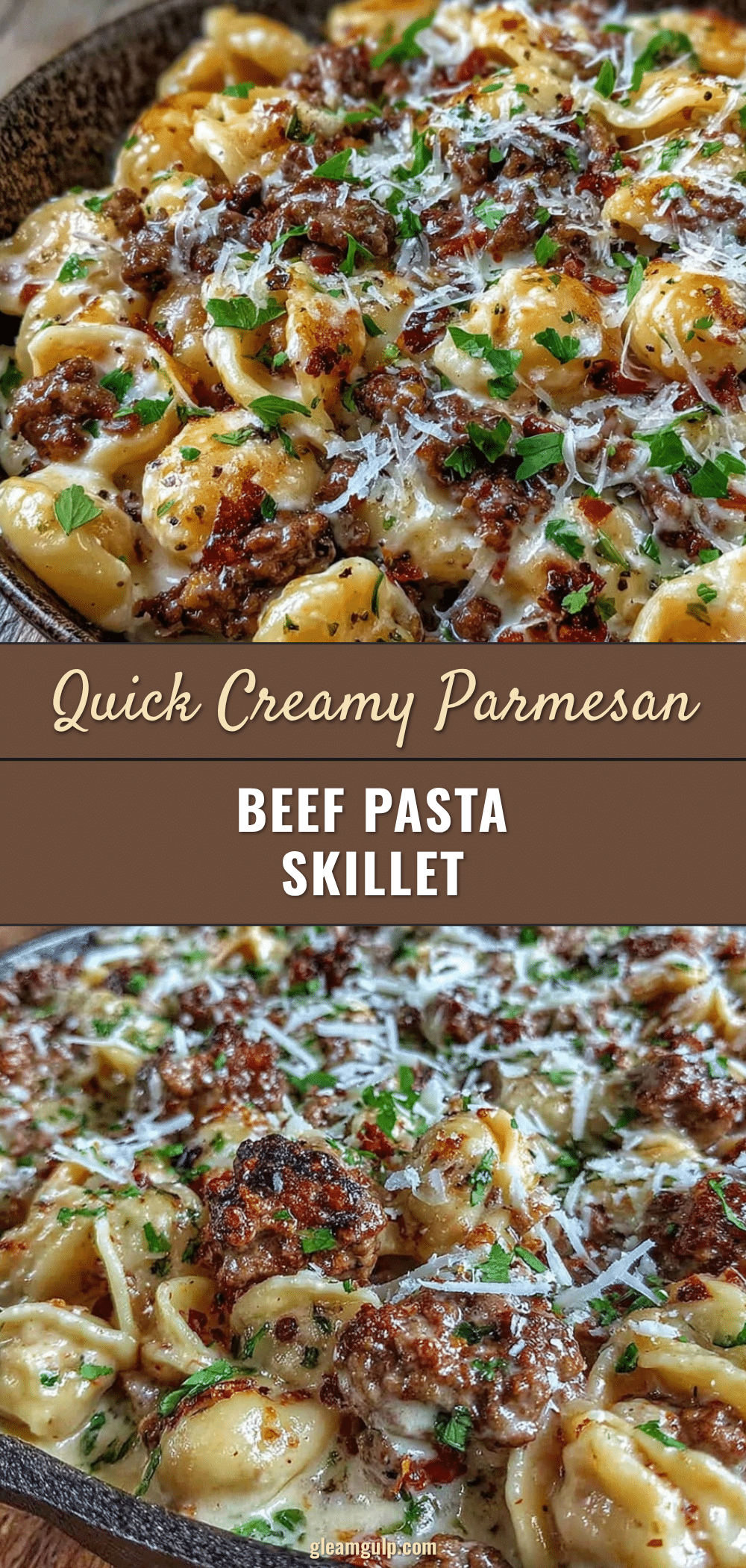 Quick Creamy Parmesan Ground Beef Pasta Skillet recipe