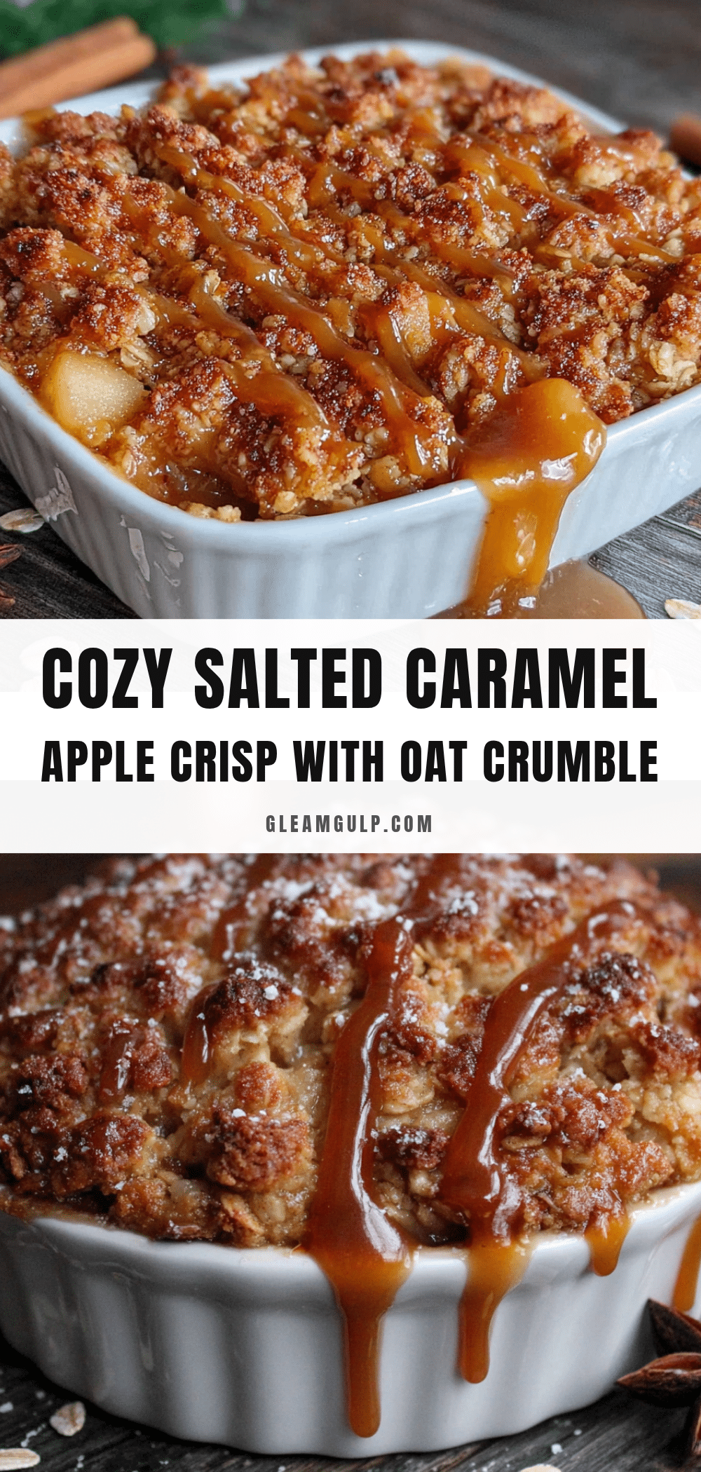 cozy salted caramel apple crisp with oat crumble recipe